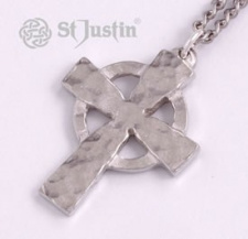 St Justin Cross - Celtic Circle on 18" Curb Chain